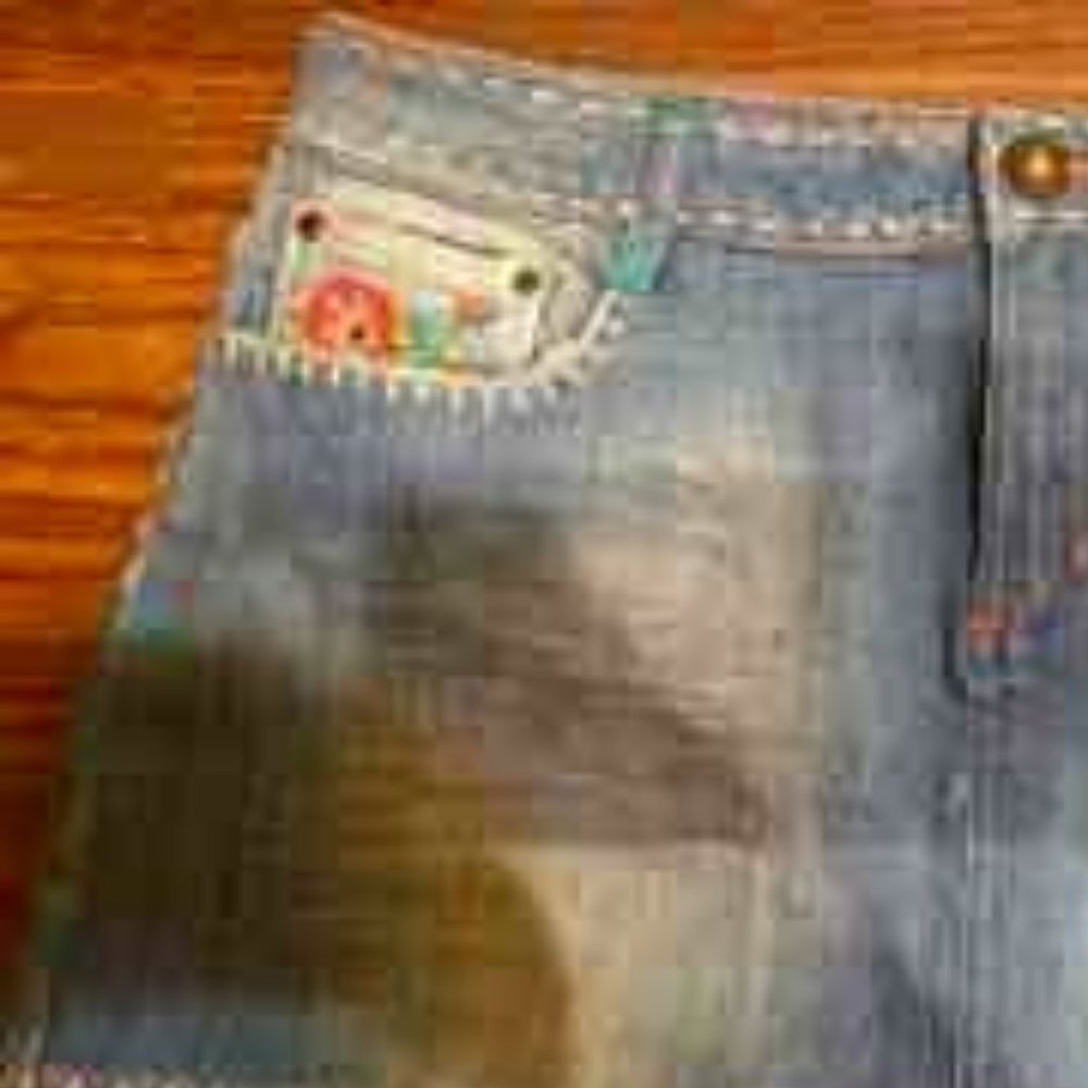 Vintage Denim Mini Skirt with hand embroidery and stitching